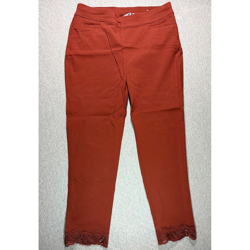 Chicos Brigette So Slimming Ankle Pants Rust Orange Lace Hem Size 1R US 8R